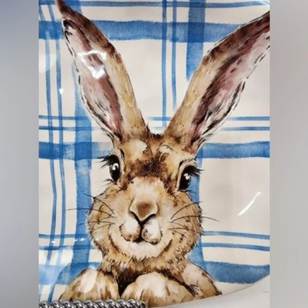 Pier 1 Henry Bunny, Blue Plaid Serving Plate. Part of the Henry Bunny Collection